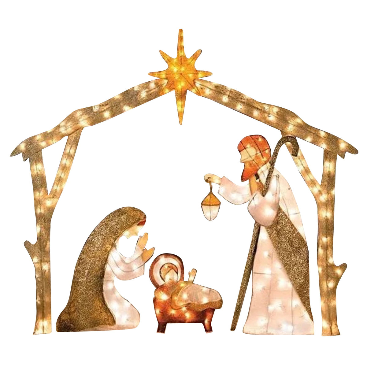 Whoamigo Christmas Nativity Scene Ground Insert Card Stake with LED Lights