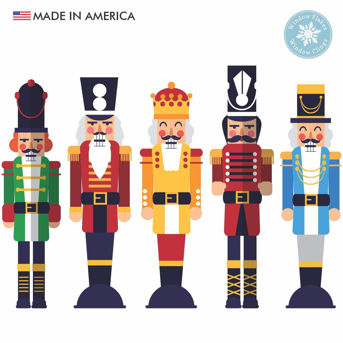 Window Flakes Christmas Nutcracker Window Clings, Reusable Double-Sided Static Holiday Decal Set