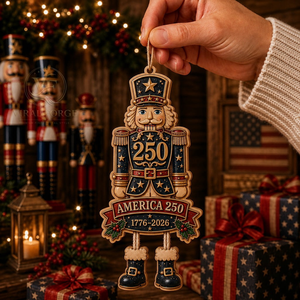 Wood Christmas Ornament 2 Layer Patriotic Nutcracker Wooden Tree Hanging for America 250 Collectors