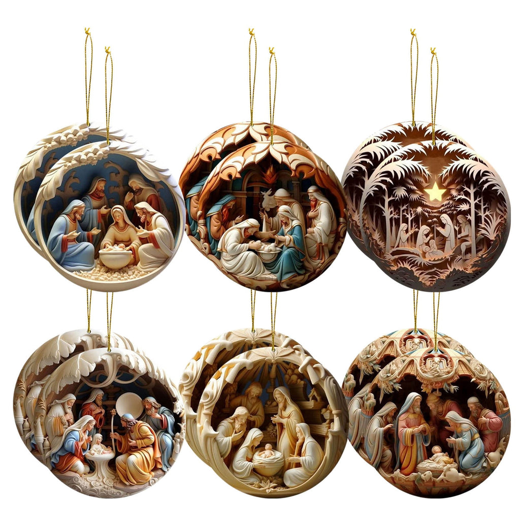 Wooden Christmas Ornaments, Nativity Scene Decorations, 12-Piece Handcrafted Wooden Nativity Ornament Set, Traditional Christmas Tree and Home Decor