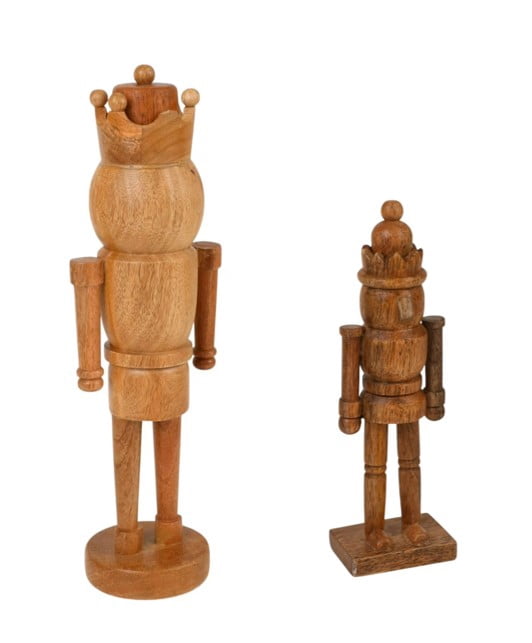Wooden Nutcracker 2-Pack Set – Includes 16” and 8” Natural Brown Nutcracker Figures, Traditional Christmas Decorations
