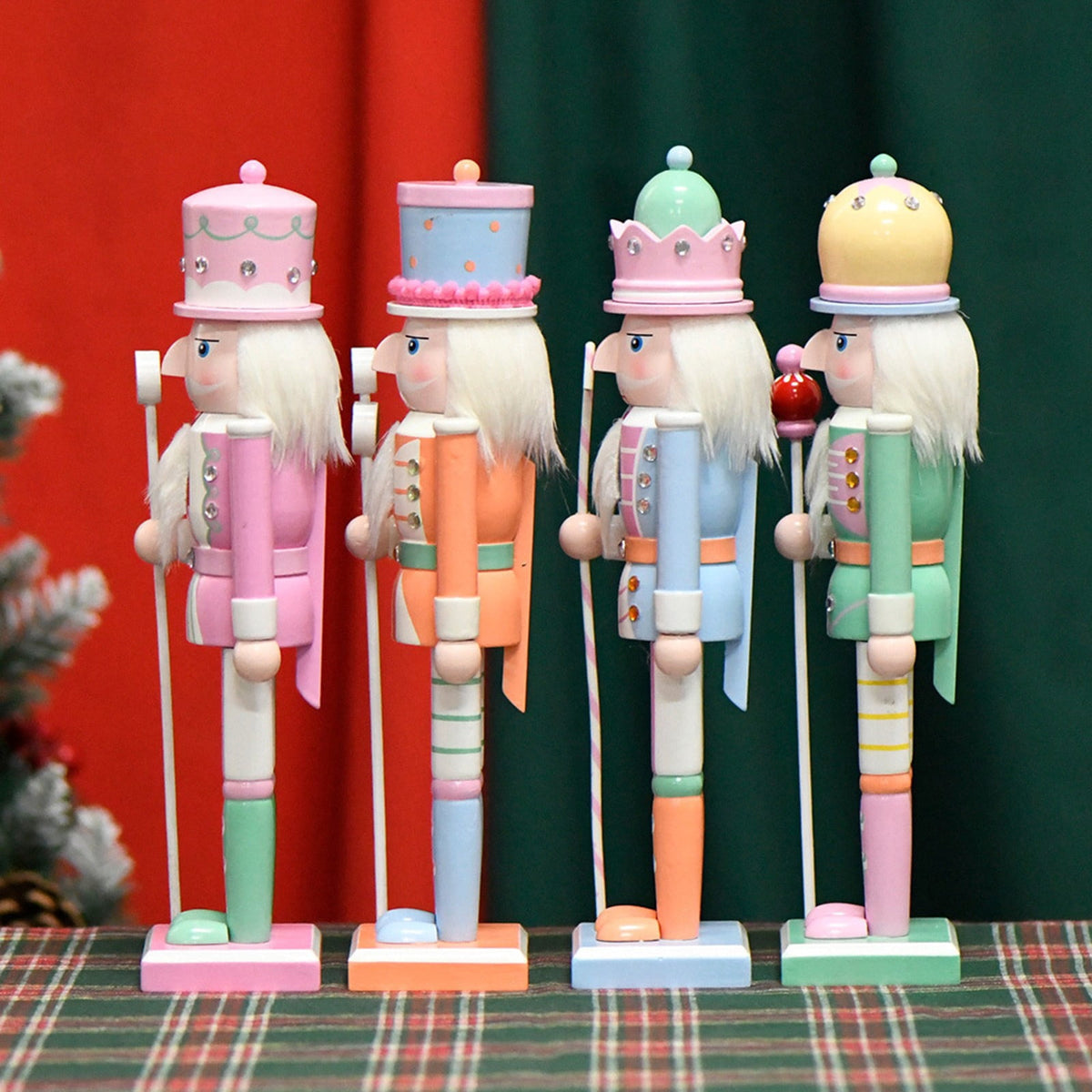 Wooden Nutcracker Soldier Figurine 4-Piece Set, Christmas Tabletop Decor for Mantel Shelf Window Holiday Home Decoration 14.96"