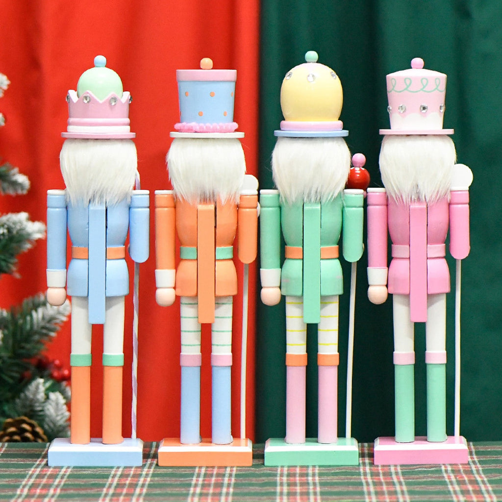 Wooden Nutcracker Soldier Figurine 4-Piece Set, Christmas Tabletop Decor for Mantel Shelf Window Holiday Home Decoration 14.96"