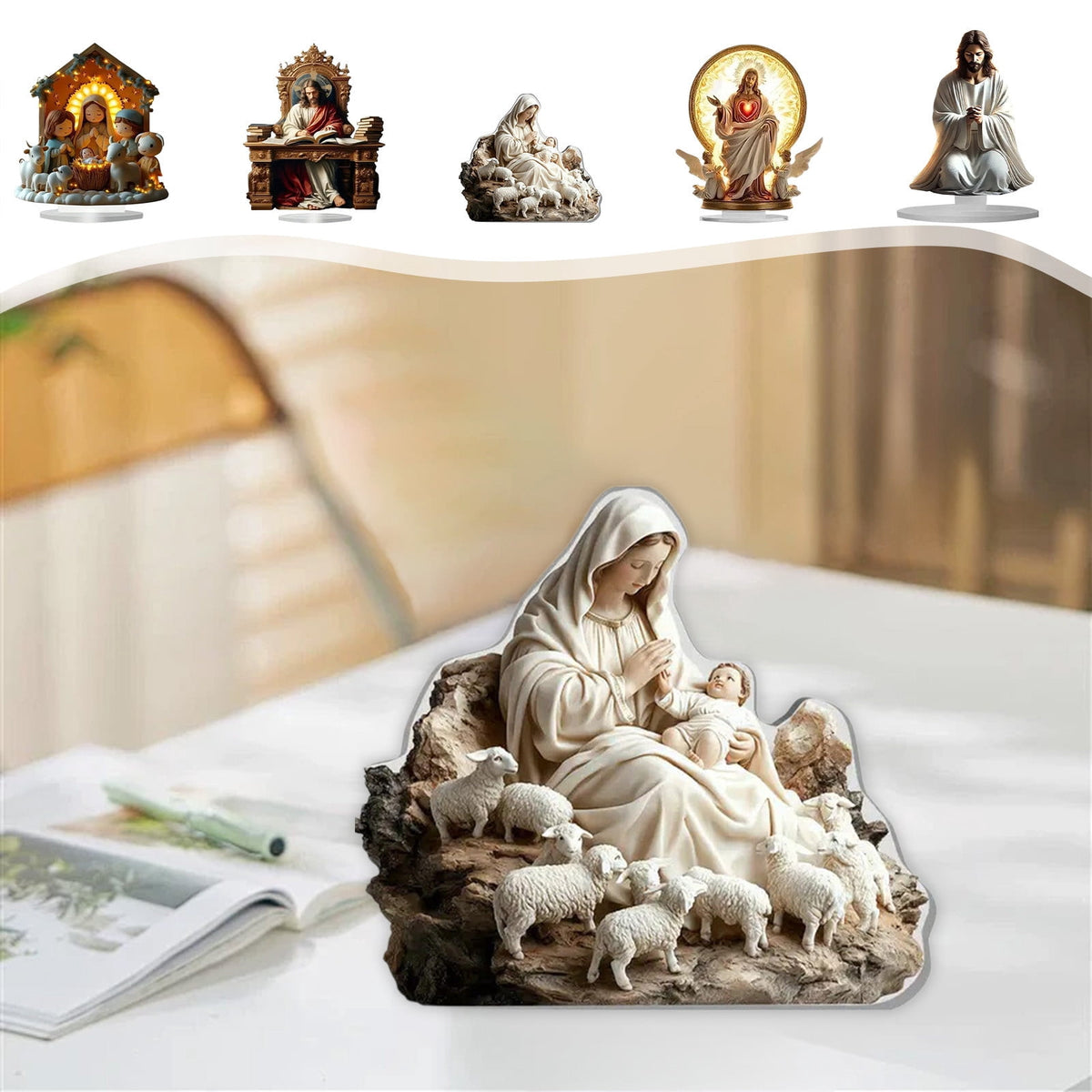 Xuniizn Christmas Ornaments 7x5x3" Acrylic Nativity Scene Standing Decorative, Nativity Sets & Figures Indoor Holiday Party Wedding Christmas Table Decorations, Christmas Decorations for Home