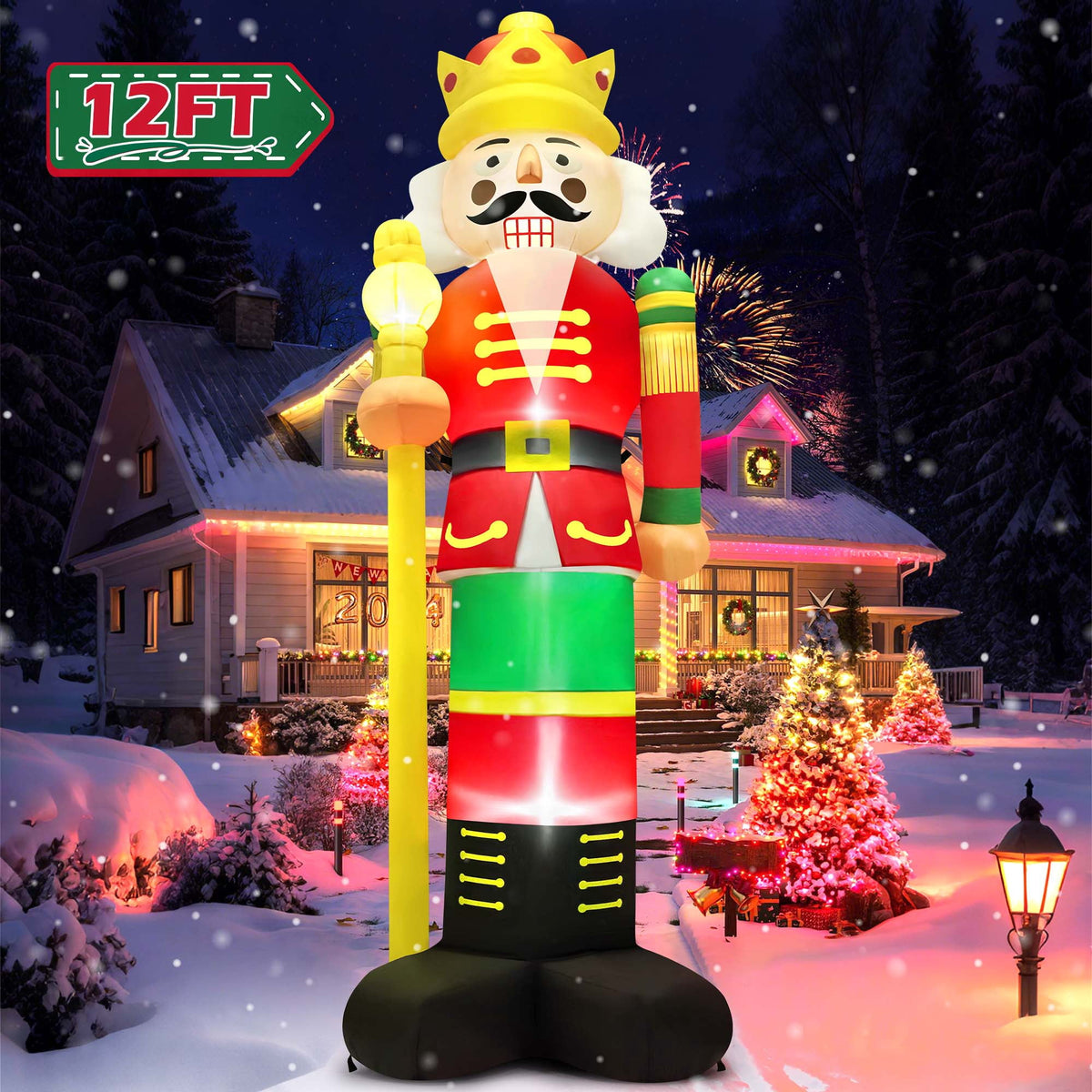 Yexmas 12FT Christmas Inflatable Nutcracker Soldier, Blow Up Yard Xmas Decor with LED Light&Candy Cane for Holiday Party Lawn Garden Outdoor Decor