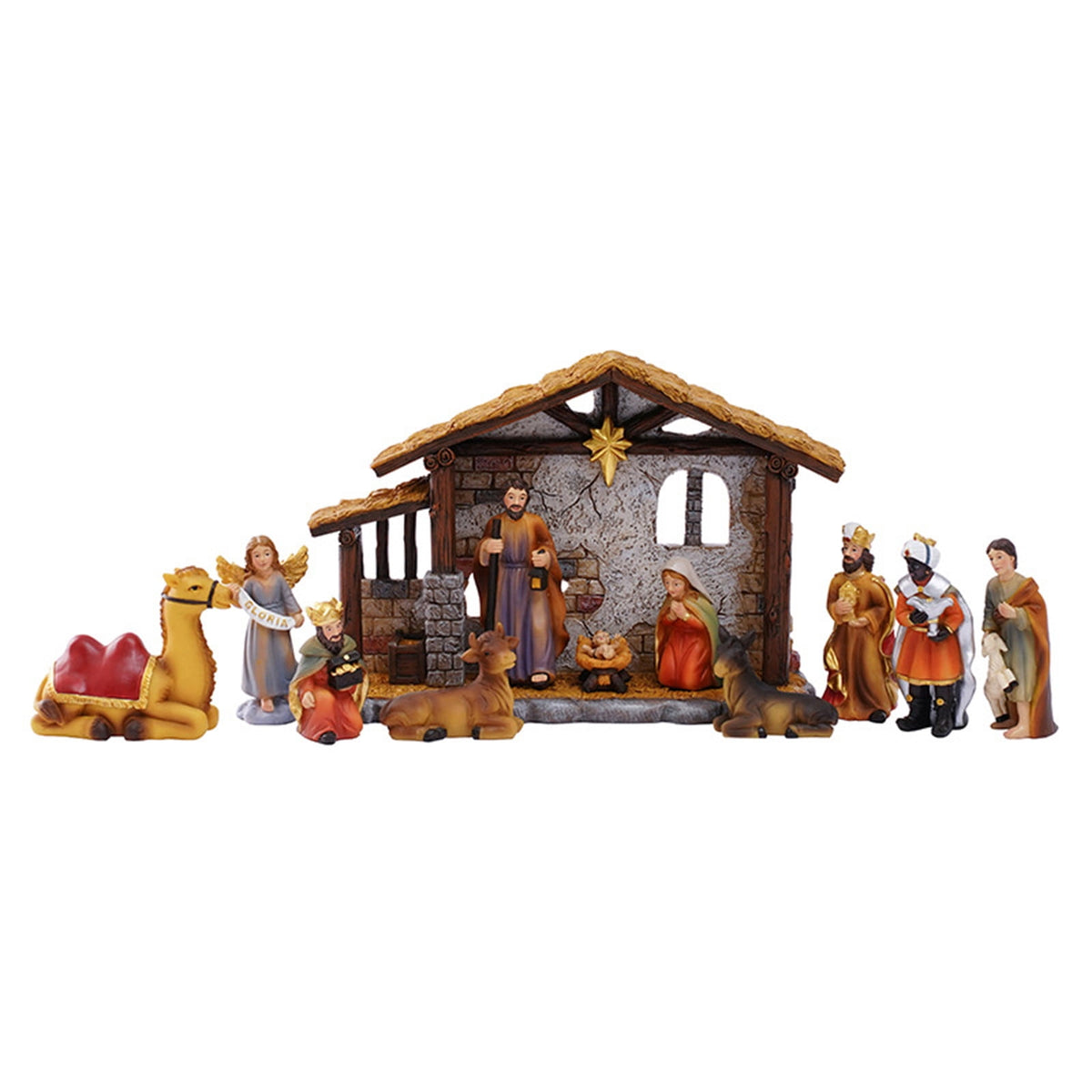 YiJuHui 1pcs Nativity Set Resin Holy Scene Hand Painted Ornament, Religious Christmas Decor for Home Tabletop Mantel Display
