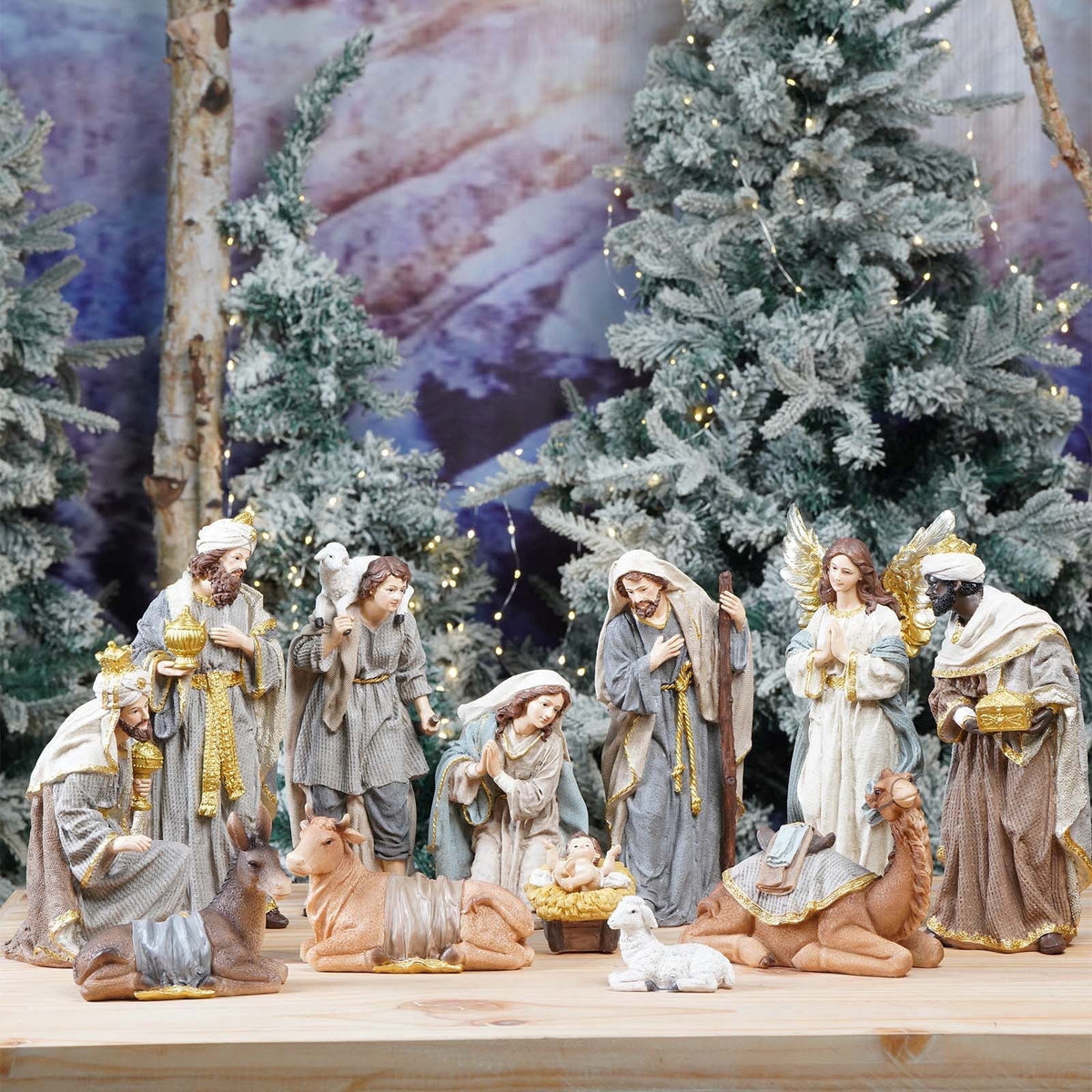 Nativity Set Christmas Indoor 12 inch 12 Pcs Scene Statue Figurines Jesus Manger Crib Gift Catholic Religious Decor
