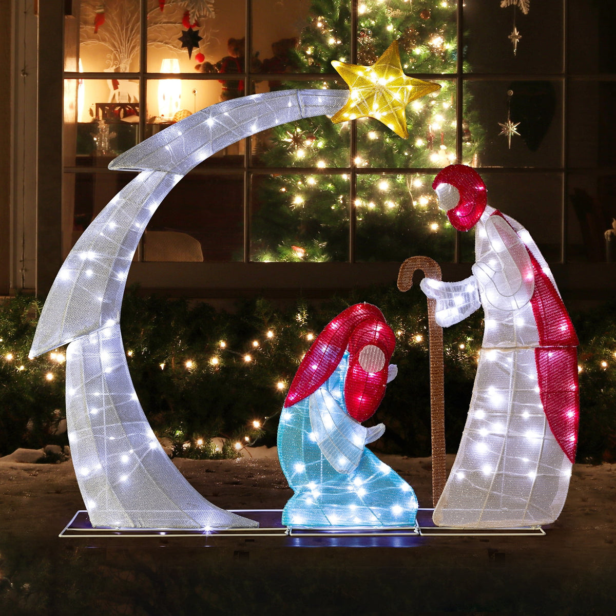 Zimtown 4ft Outdoor Nativity Scene Christmas Lighted Nativity Jesus Decoration w/170 LED