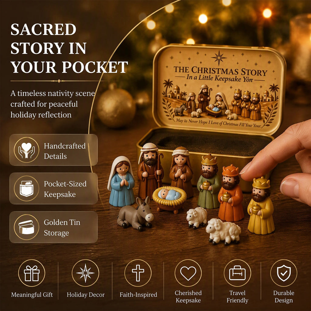 Mini Christmas Nativity Scene Set in a Tin Box Pocket Size Religious Catholic Jesus Holiday Desktop Ornament Decor Keepsake Stocking Stuffer Gifts