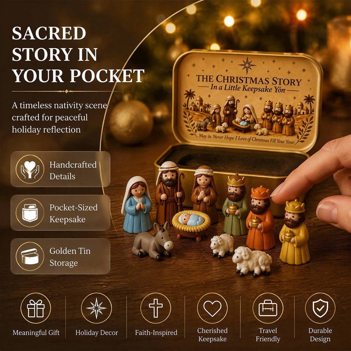 Mini Christmas Nativity Scene Set in a Tin Box Pocket Size Religious Catholic Jesus Holiday Desktop Ornament Decor Keepsake Stocking Stuffer Gifts