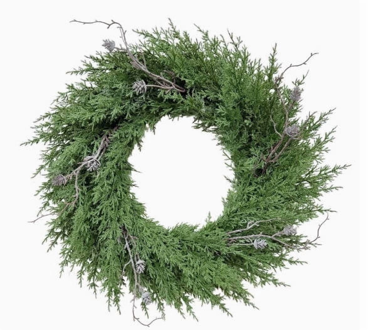THOPBPRK Artificial Cedar Half Wreath for Front Door Christmas Decorations DIY Holiday with Bow Winter Hanging Ornament for Wall Window Home Decor, 23.6" A