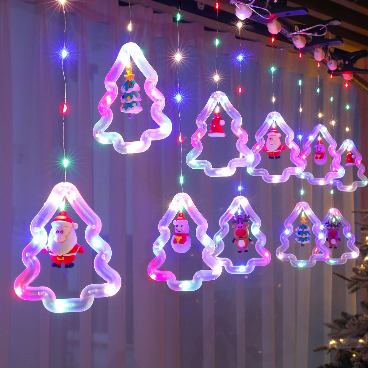 WILLED Christmas String Lights, 120 LED Window Curtain Lights with Christmas Ornaments, 9.8ft USB Powered Warm White Waterproof Fairy Lights Indoor Outdoor for Xmas Tree Patio Garden Party Home Decor