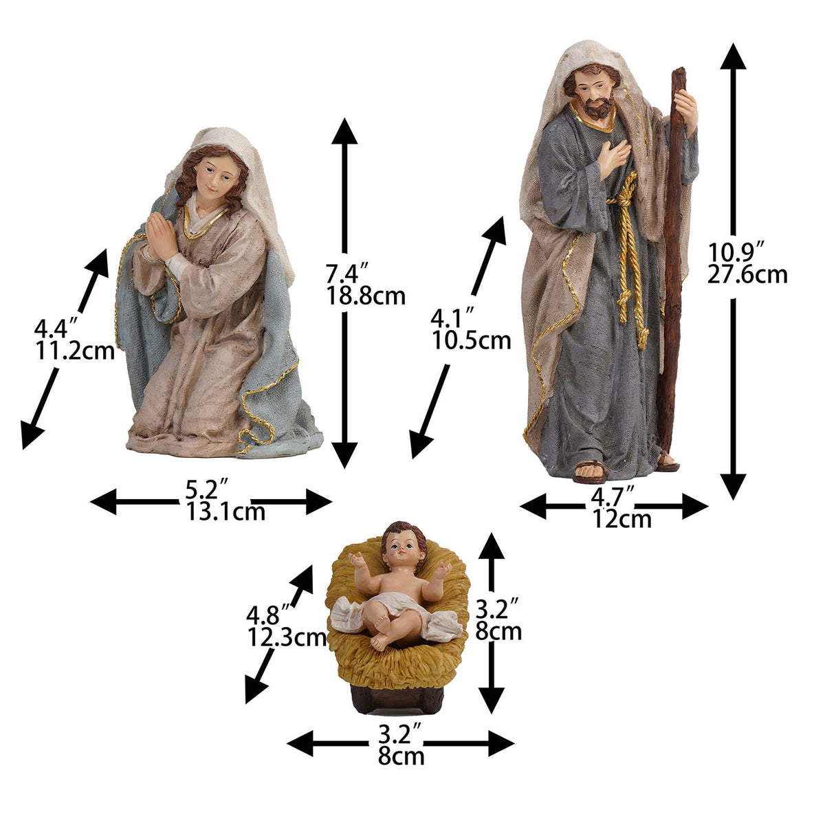 Nativity Set Christmas Indoor 12 inch 12 Pcs Scene Statue Figurines Jesus Manger Crib Gift Catholic Religious Decor