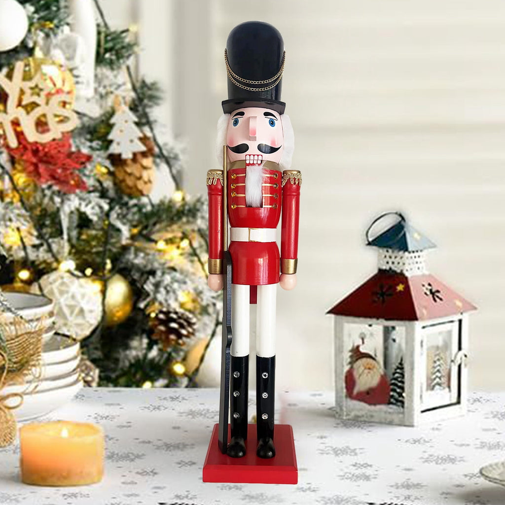 LAMPHOME Nutcracker Christmas Decor, 32 Inch Wooden Soldier Figurines, Festive Christmas Nutcrackers Gifts Winter Indoor Table Desktop Fireplace Decorations