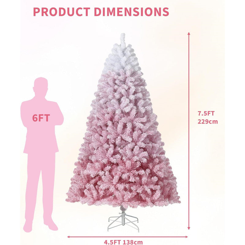 JoanKaren 7.5' Pre-Lit Green Artificial Christmas Tree,Metal Stand Full Xmas Tree with 600 Multicolor Lights