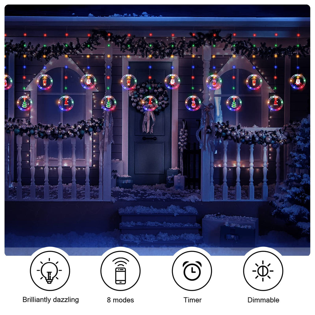 WILLED Christmas String Lights, 120 LED Window Curtain Lights with Christmas Ornaments, 9.8ft USB Powered Warm White Waterproof Fairy Lights Indoor Outdoor for Xmas Tree Patio Garden Party Home Decor