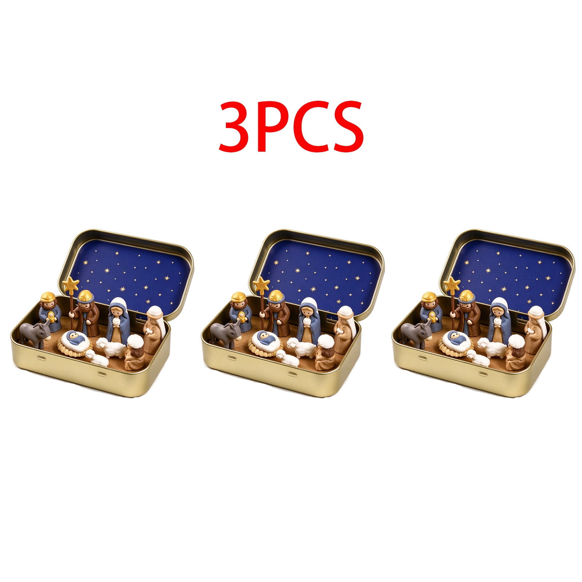 Daghihgewr Mini Christmas Nativity Set Tabletop Tin Box Multicolor Indoor Religious Ornament 1-Count 3.9 x 2.8 x 1.2 Inch