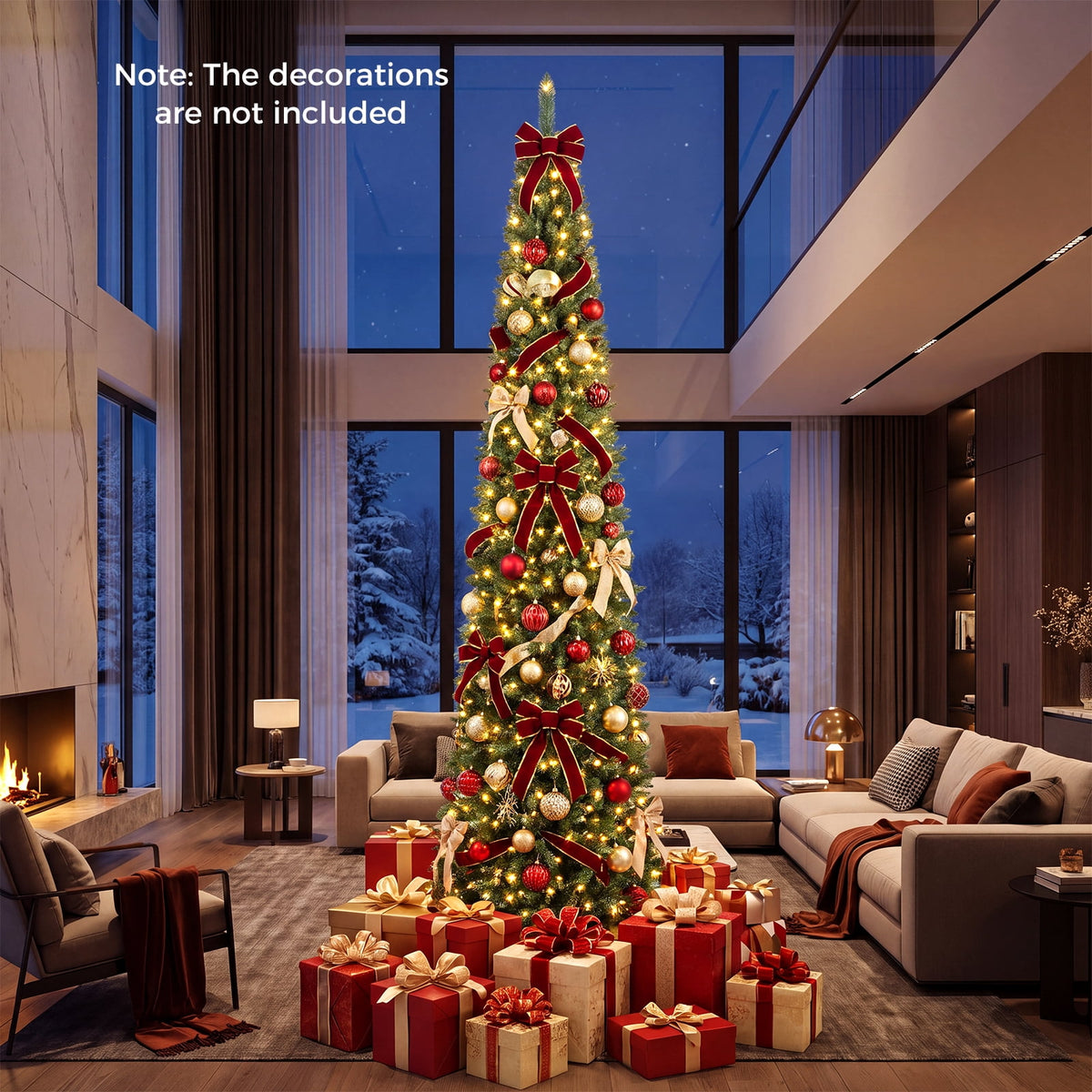 Gymax 9 FT Pre-Lit Artificial Christmas Tree Realistic Slim Pencil Xmas Tree