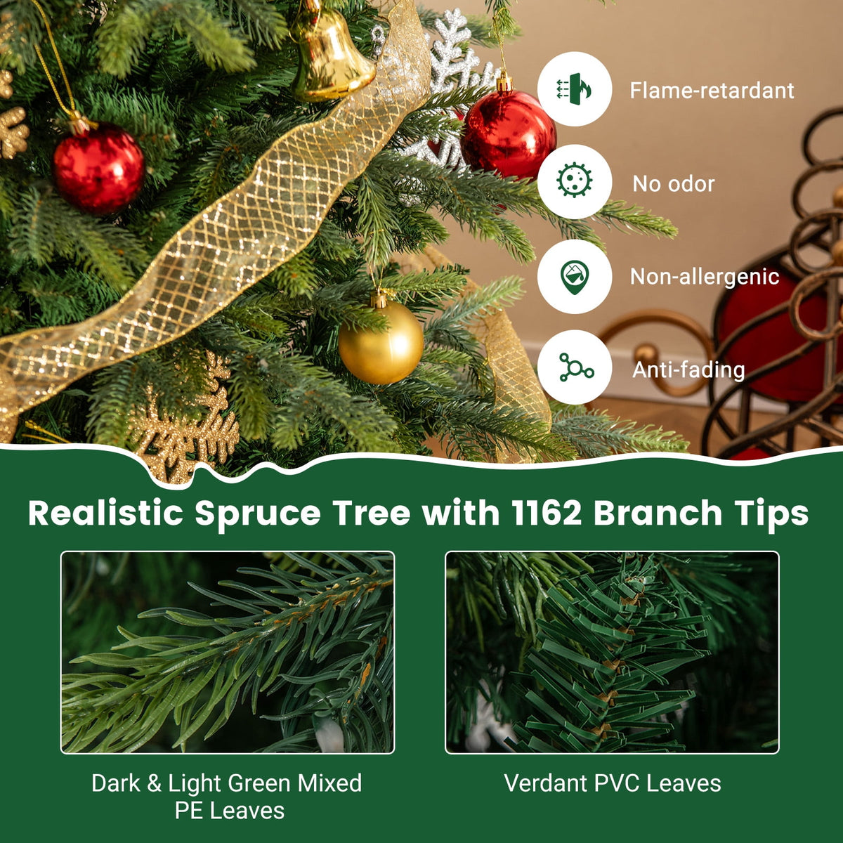 Topbuy 9 FT Pre-lit Artificial Christmas Tree Hinged Xmas Tree with 1770 Branch Tips 560 Multicolored & Warm White LED Lights