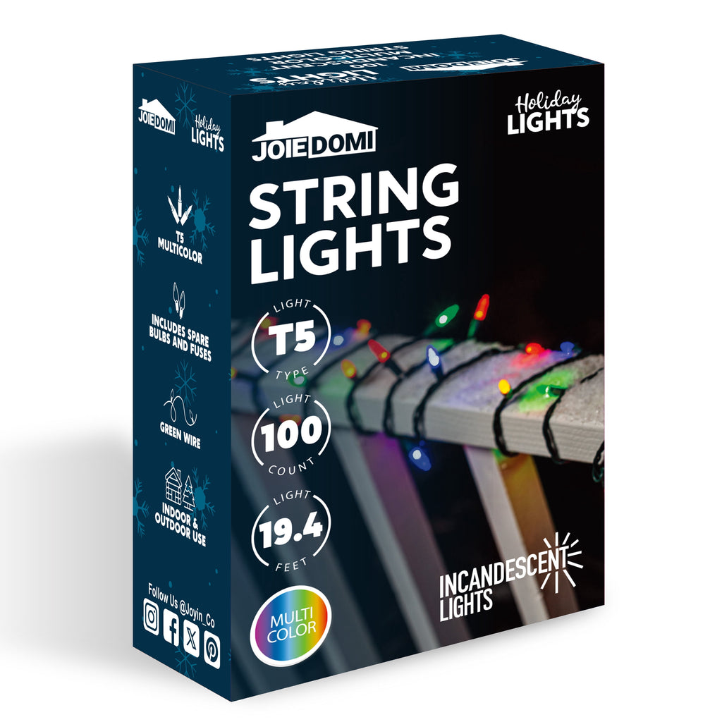 Joyfy Multicolor Christmas Lights,21.4ft 100 Count Multicolor Christmas String Lights,Connectable Green Wire Xmas Tree Lights for Indoor Outdoor Christmas Decorations Holiday Party Decor