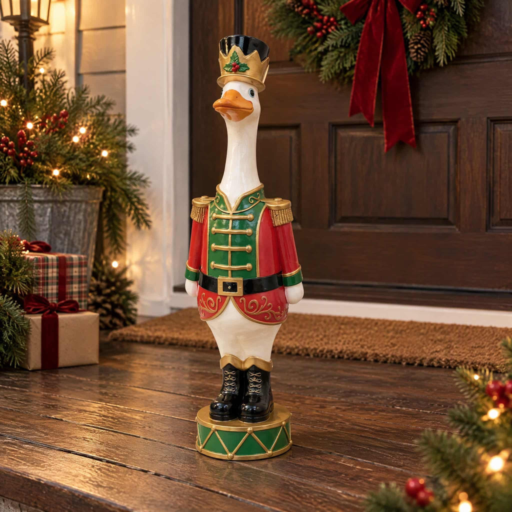 15.7 Inch Resin Nutcracker with Velvet Bow, Christmas Farmhouse Decor, Large Rattan Imitation Soldier Figurine for Floor Mantel Table Home,Rustic Winter Holiday Outdoor Decor,2PCS