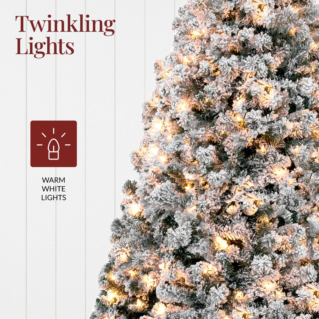 Best Choice Products 6ft Artificial Christmas Tree w/ Twinkling Lights, Full Flocked Pre-Lit Pine, 250 Lights