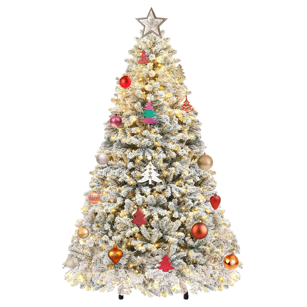Uforic 6ft Pre-lit Snow Flocked Christmas Tree with 1000 Branch Tips & 250 Lights, Christmas Pine Tree with Remote, 11 Light Modes