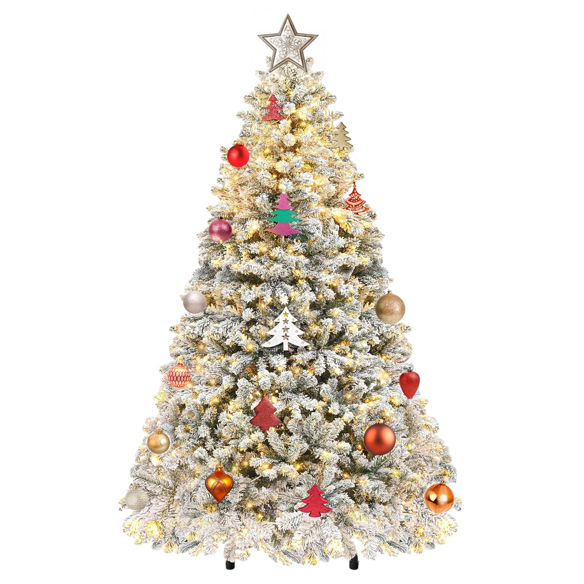 Uforic 6ft Pre-lit Snow Flocked Christmas Tree with 1000 Branch Tips & 250 Lights, Christmas Pine Tree with Remote, 11 Light Modes