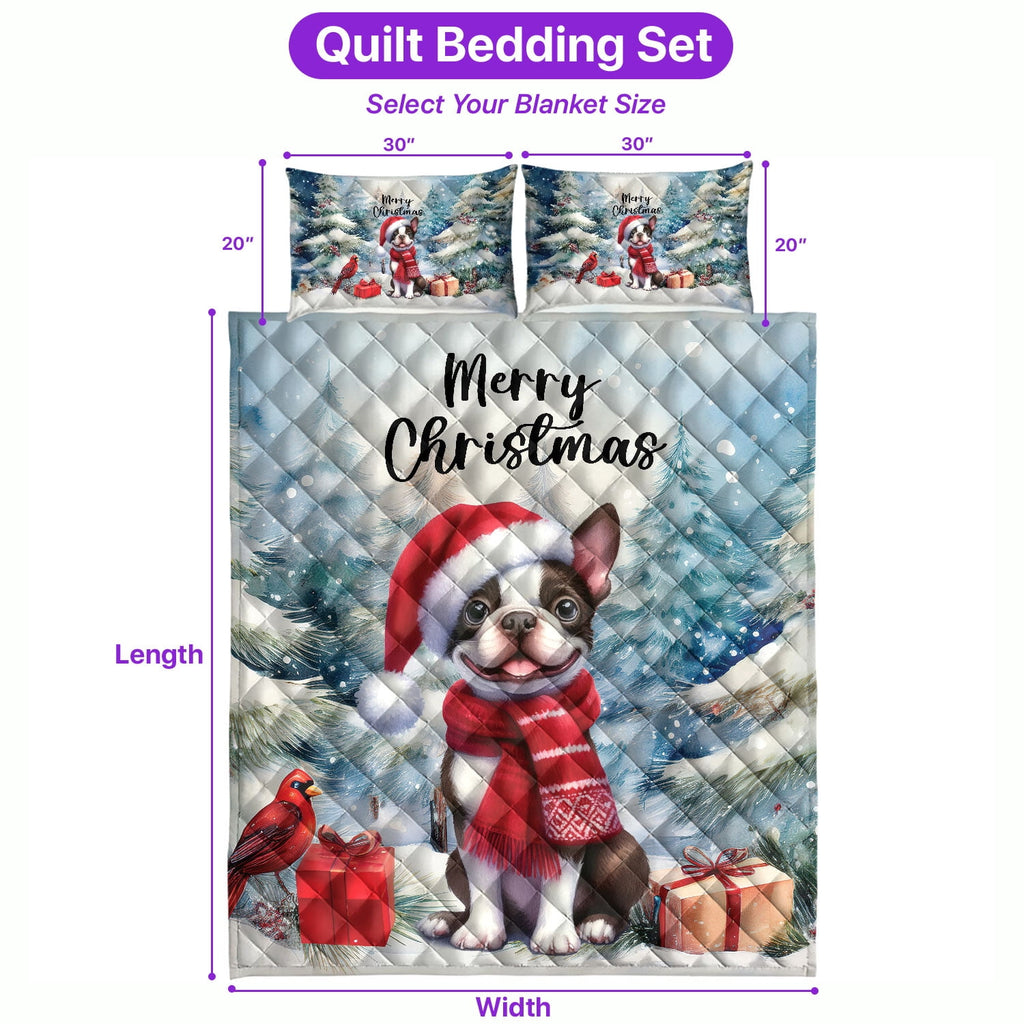 Merry Christmas French Bulldog Enjoys Woofmas Winter Xmas Holiday Quilt Bedding Set Dog Lover Gifts 1 Blanket Bed Cover 2 Pillowcases - 02022