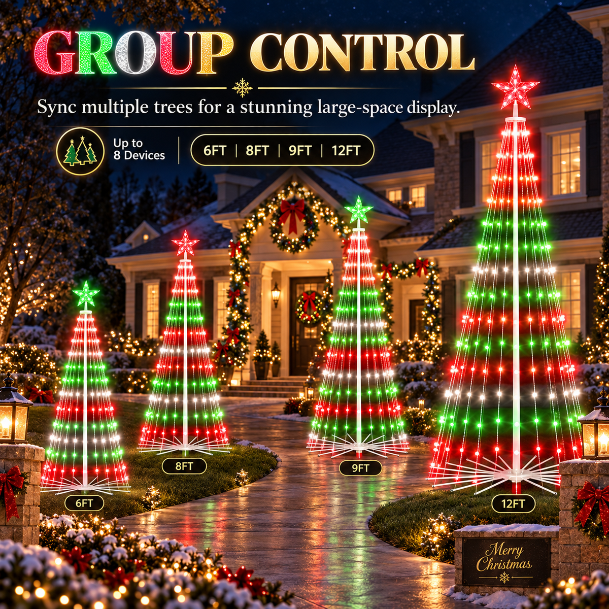 8FT 236 LED Christmas Cone Tree Smart Light with 58 Modes DIY Timer Remote Dimmable Artificial Christmas Tree for Porch Yard Patio Indoor Outdoor Xmas Holiday Decor