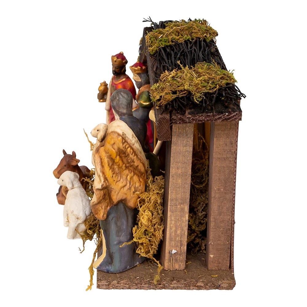 Kurt Adler 1.25-5.25-Inch Porcelain Nativity Figures With Wooden Stable, 9-Pieces