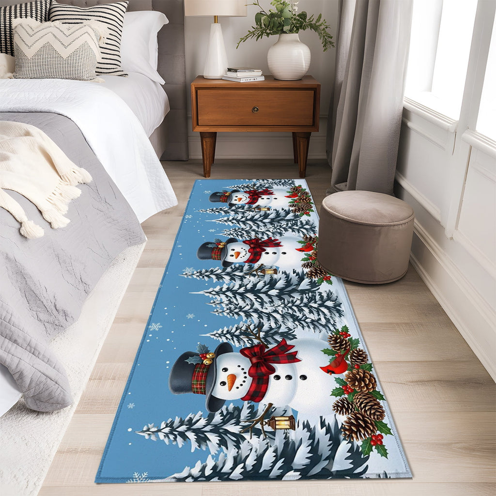 5x7 Area Rugs, Light Blue Snowman Christmas Non-Skid Rubber Backing Large Rectangle Rugs - Living Room Bedroom Home Office, Xmas Pinecone Tree Snowflake Indoor Floor Mat Carpets Washable Rug