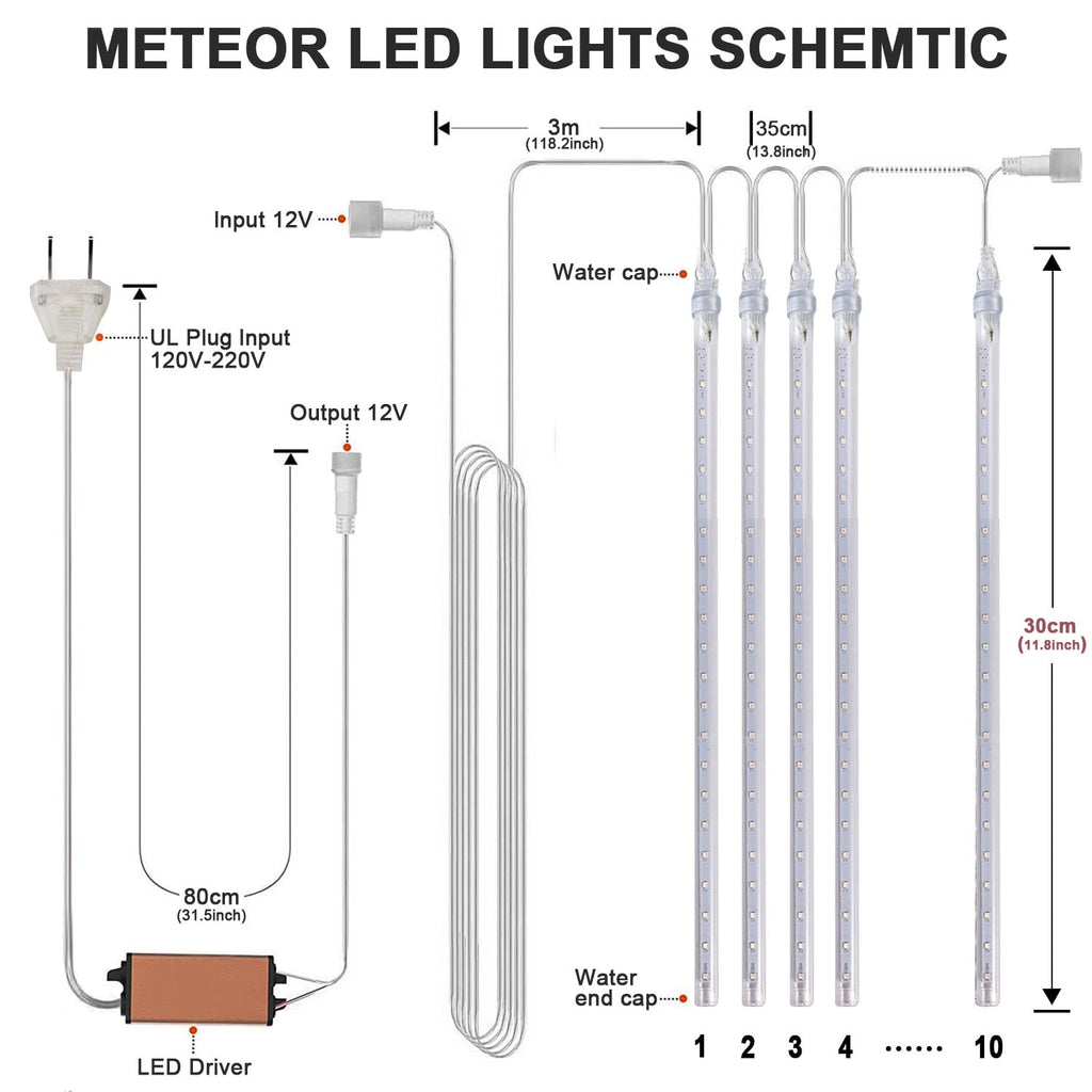 Rirool Meteor Shower Rain Lights, Valentine Lights 50cm 10 Tubes 540 LED Icicle Snow Falling Christmas Lights Outdoor Raindrop Lights, Xmas Wedding Party Tree Holiday Decoration, Blue