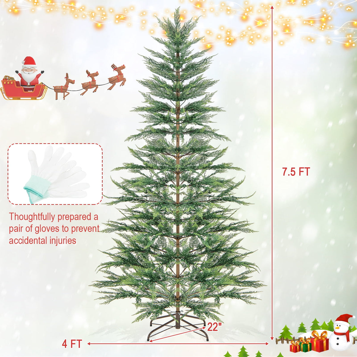 Topbuy 6.5 FT Artificial Cypress Christmas Tree Pre-lit Hinged Xmas Tree with 430 Warm White LED Lights 470 Highly Simulated Branch Tips