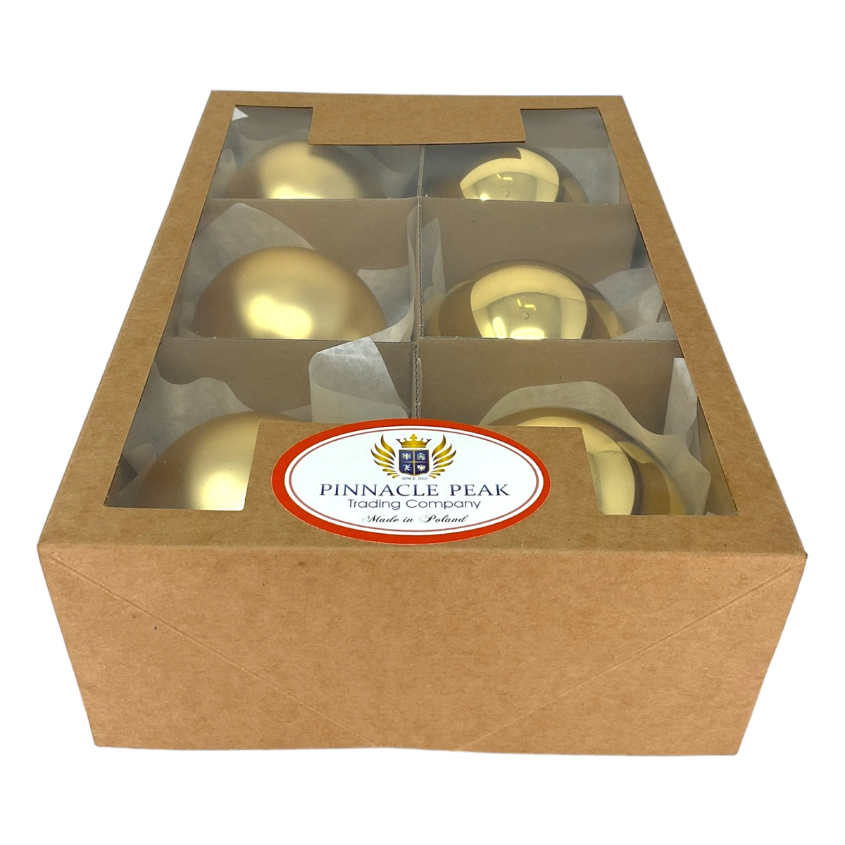 Pinnacle Peak Trading Gold Shiny and Matte Polish Glass 80mm Ball Bauble Ornaments 6 Piece Made in Poland 3.1 Inch
