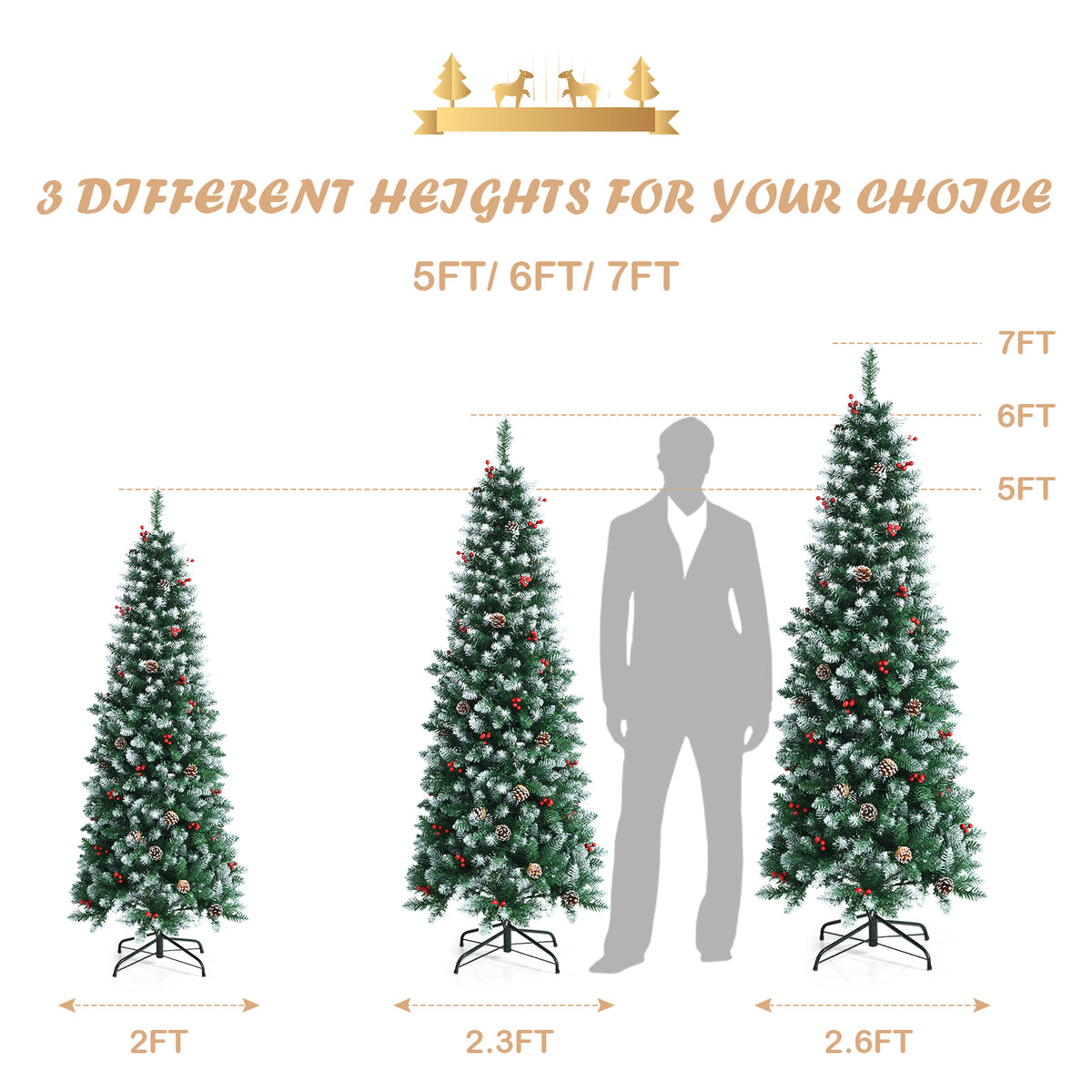 Topbuy 7ft Pre-lit Artificial Christmas Tree Slim Artificial Xmas Tree w/ 350 Replaceable LED Lights & 818 Branch Tips