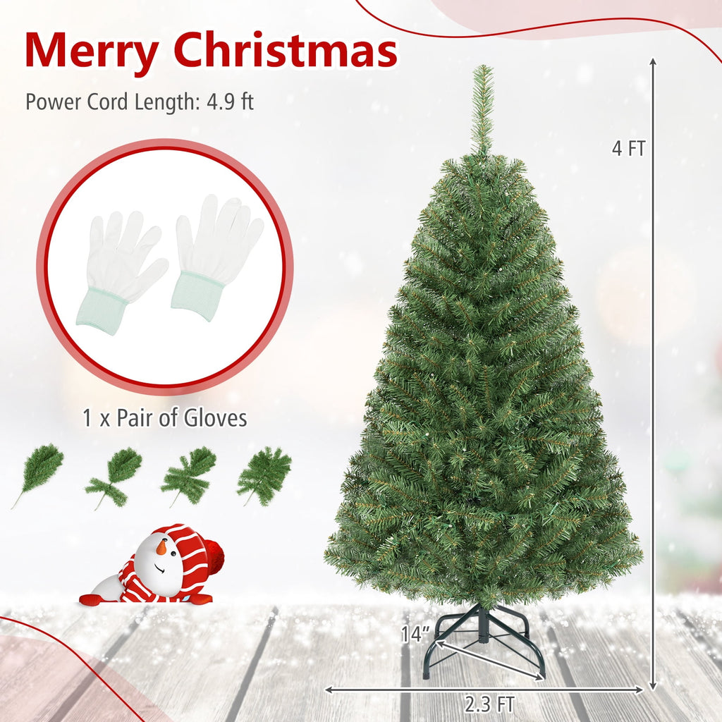 Costway 4 FT Pre-Lit Artificial Christmas Tree with 296 Dense Branch Tips, 100 LED Lights
