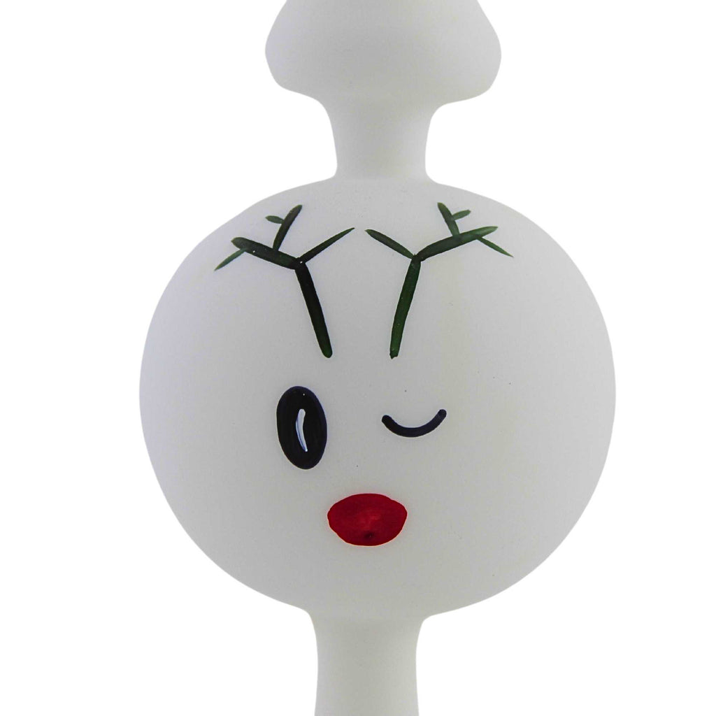 Inge Glas Rudi Reindeer Tree Topper White Matte Nose Red 21395T032