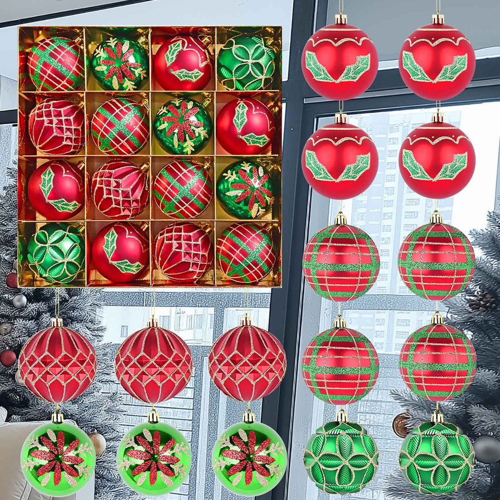 Kbndieu 16 Pcs Christmas Ornaments Ball 3.15" Multicolour Plastic Christmas Tree Decorations Set Shatterproof Hanging Ornaments for Christmas Tree Xmas Holiday Home Decor