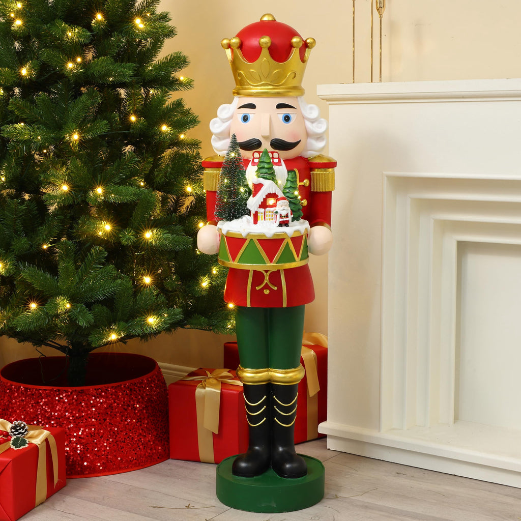 Langford Home Battery-Operated Prelit Nutcracker Soldier Statue Holding Christmas Miniature Landscape