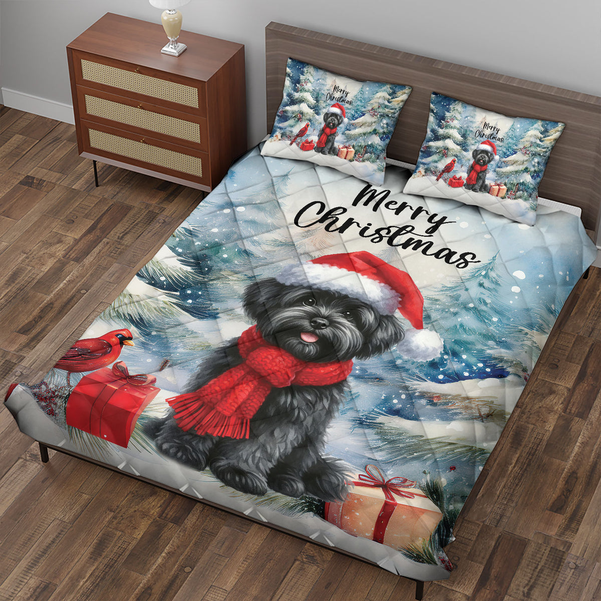 Merry Christmas French Bulldog Enjoys Woofmas Winter Xmas Holiday Quilt Bedding Set Dog Lover Gifts 1 Blanket Bed Cover 2 Pillowcases - 02022