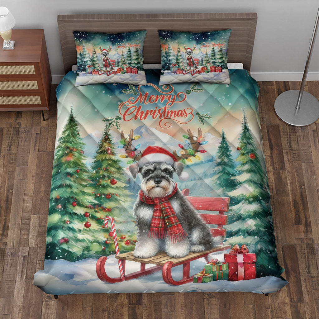 Merry Christmas Santa Reindeer Antlers French Bulldog Sleigh Xmas Winter Holiday Quilt Bedding Set Dog Lover Gifts 1 Blanket Bed Cover 2 Pillowcases - 00023