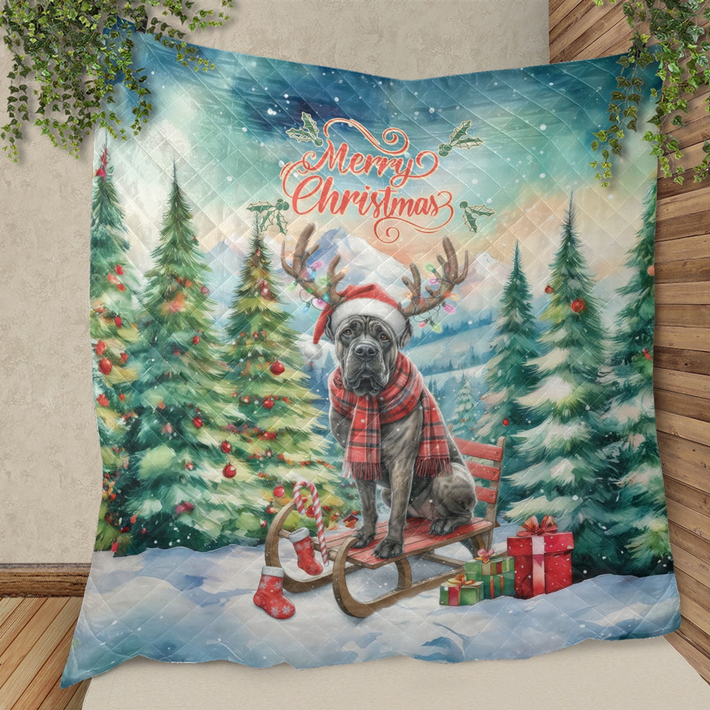 Merry Christmas Santa Reindeer Antlers French Bulldog Sleigh Xmas Winter Holiday Quilt Bedding Set Dog Lover Gifts 1 Blanket Bed Cover 2 Pillowcases - 00023