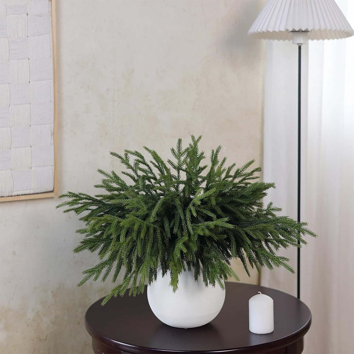 USPEED 18 Inch Real Touch Artificial Norfolk Pine Branches, Faux Cedar Pine Stem Fake Greenery Pine Picks for Vase DIY Garland Wreath Home Decoration - 6Pcs