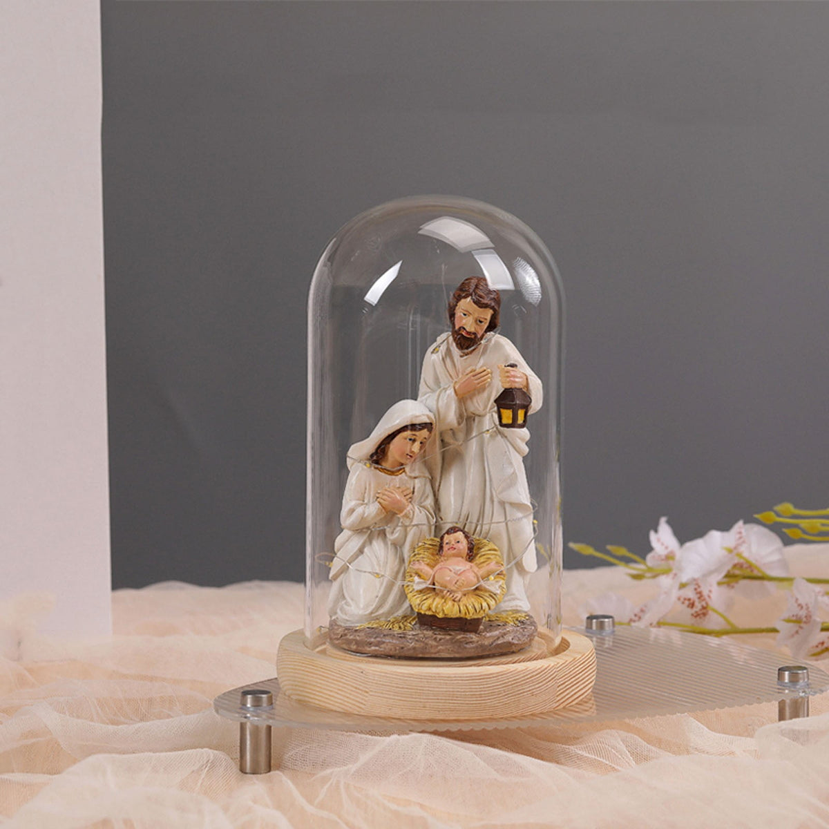 Bfogop Glass Christmas Led Nativity Scene Figurine Glowing Ornament Crafts For Festival Wedding Birthday Party Christmas Nativity Figurines Decorations Glass Dome Religious Decorations