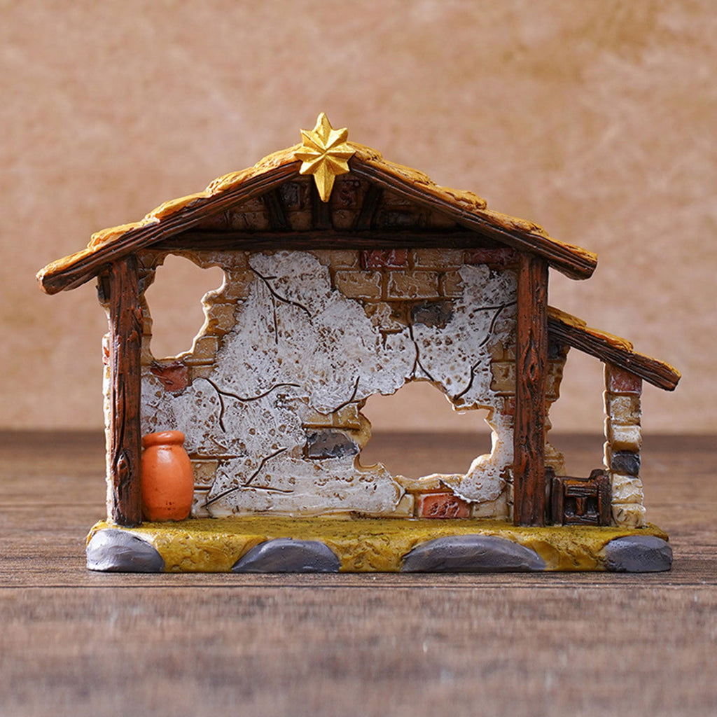 Christmas Nativity Stable, Resin Christmas Manger Nativity Stable, Jesus Birth Manger Figurines, Classic Xmas Table Ornaments for Holiday Indoor Tabletop Fireplace Gift
