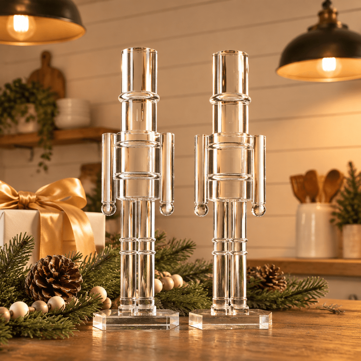 Clear 12 Inch 2 Pack Christmas Nutcracker Figurines, Holiday Decor