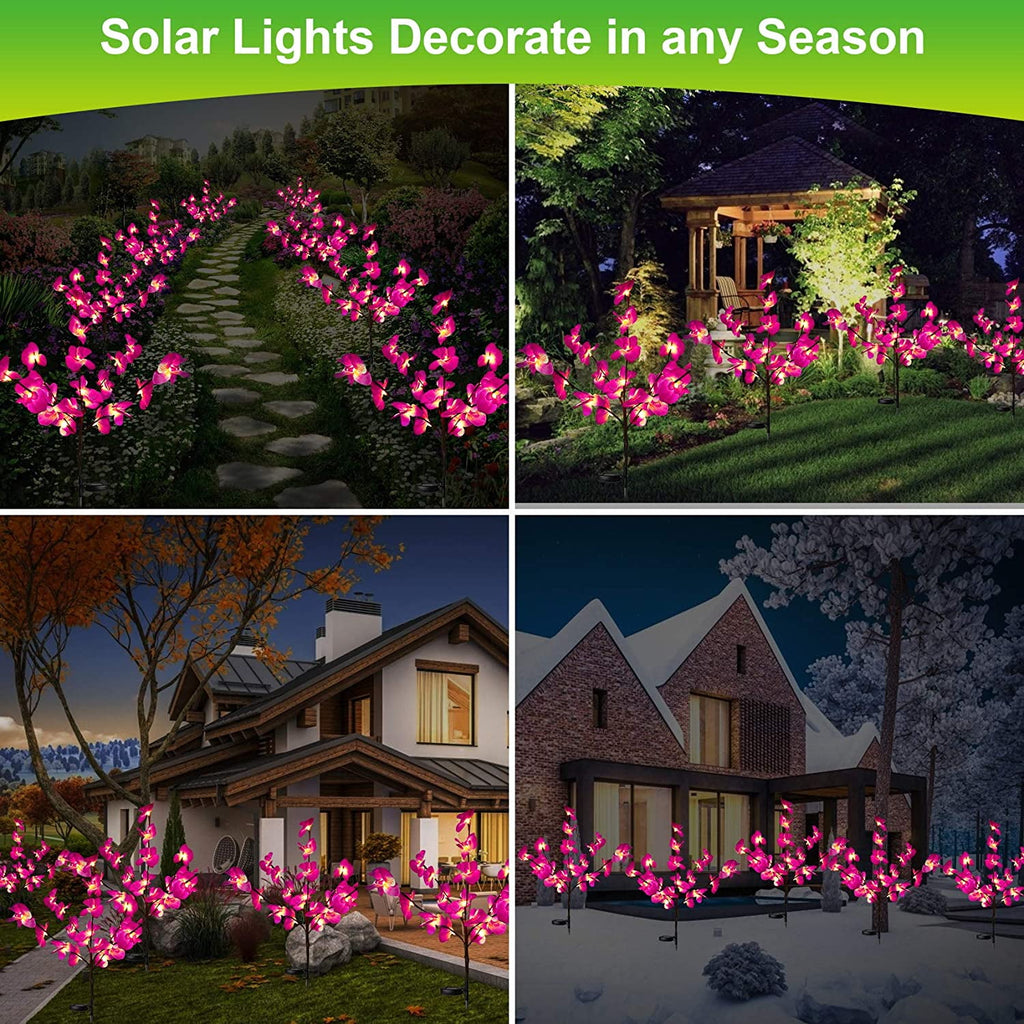 QiShi Solar Garden Lights Tree Outdoor Multi-Color Changing LED Stake Lights Flower for Garden, Patio, Yard and Decoration Solar Flickering Tree Lights (Tree,2 Pack)