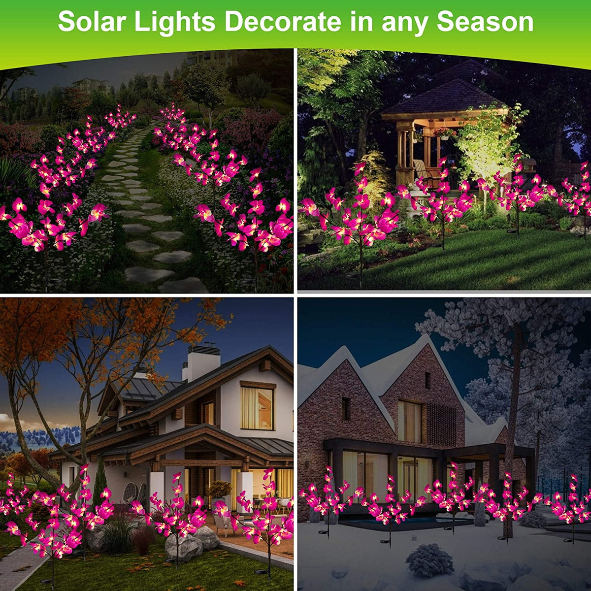 QiShi Solar Garden Lights Tree Outdoor Multi-Color Changing LED Stake Lights Flower for Garden, Patio, Yard and Decoration Solar Flickering Tree Lights (Tree,2 Pack)