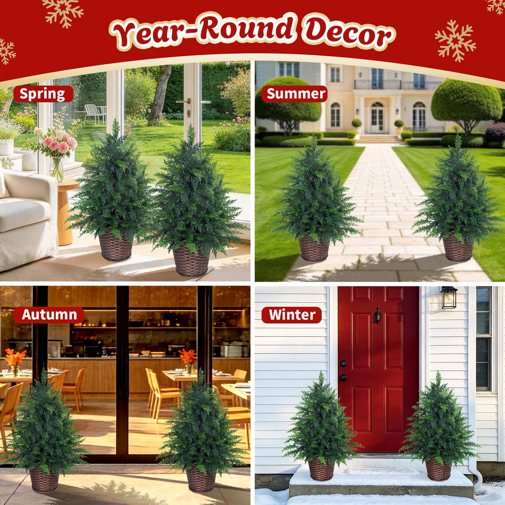 Firstness 4Ft Pre-Lit Potted Christmas Trees with 8 Lighting Modes, PE Cypress Artificial Tree for Porch Entryway Indoor Outdoor Decor